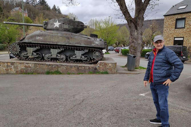 Historic Battle of the Bulge Sites Tour from Brussels - Bastogne town center: Sherman tank photos and the McAuliffe statue